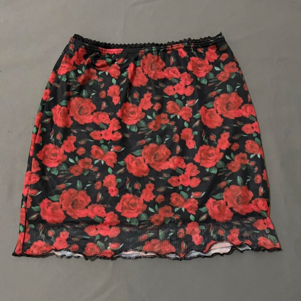 Floral Black and Red Women's Skirt
